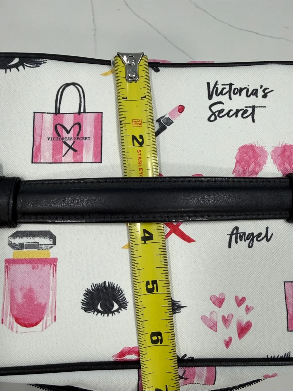 Victoria's Secret White Cosmetic Case with Pink & Black Motif